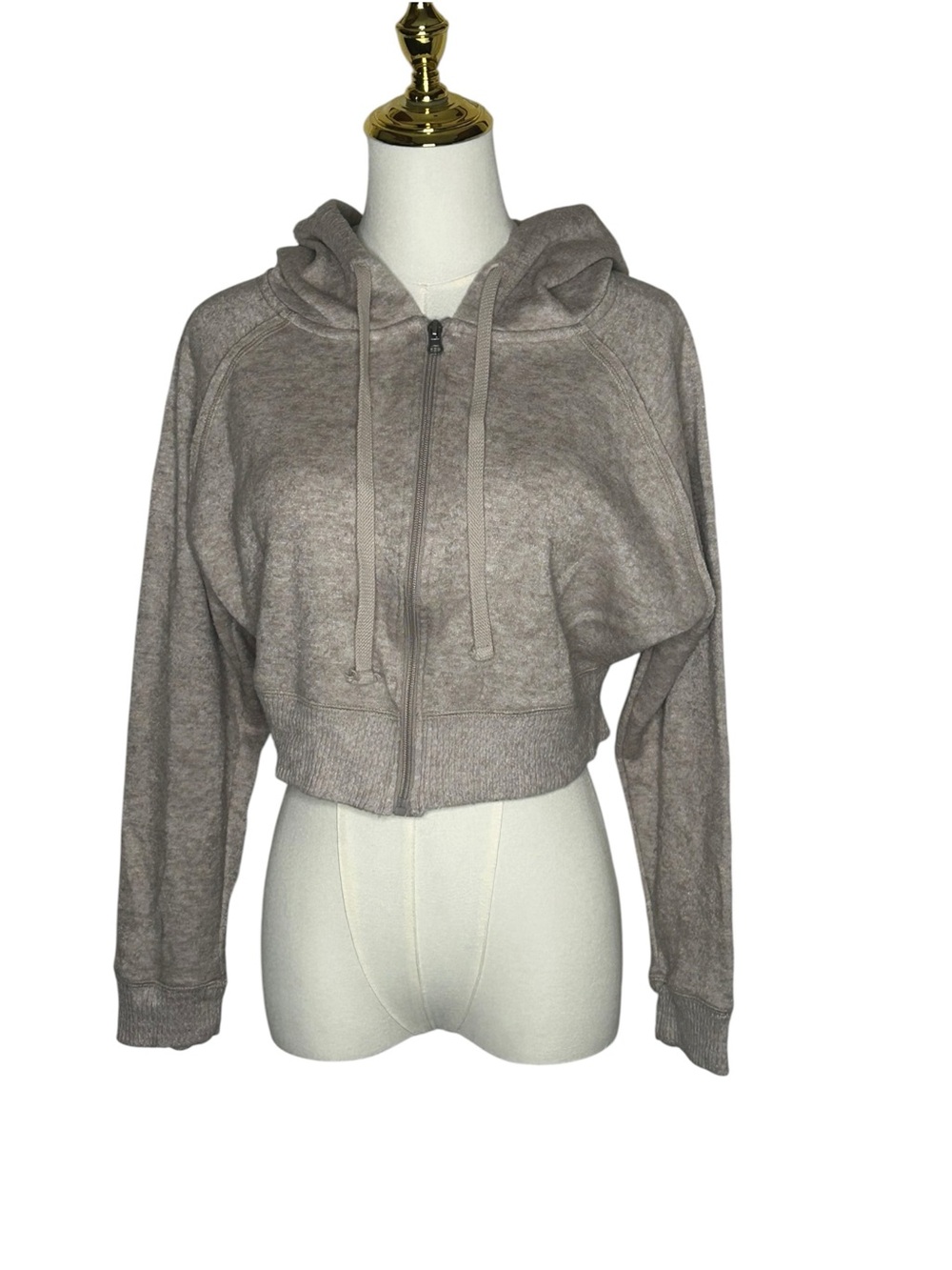 Altar'd State Cropped Hooded Zip Sweatshirt Taupe Soft Girl Sz M Utility Cozy